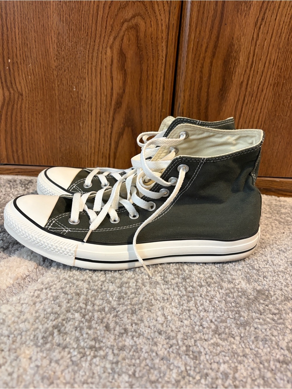 Converse High Top Sneakers in Dark Green and White